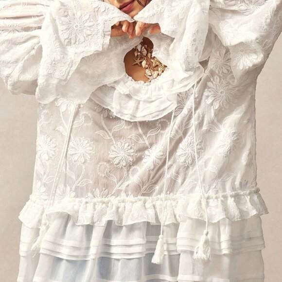 White Boho Women's Blouse - Picture 2 of 7